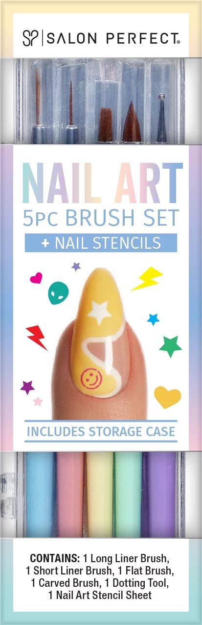 Salon Perfect 5pc Nail Art Brush Kit + Nail Art Stencils | Walmart (US)