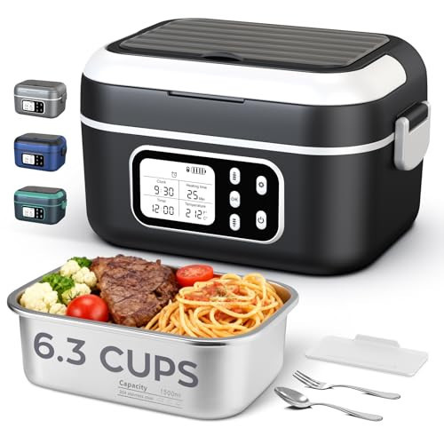 Cordless Heated Lunch Box for Men, 6.3 Cup 100W Electric Lunch Box Food Warmer with 27000mAh Battery for Self Heating, Including Cutlery, Insulated Bag and Divider for Women Adults(Black+White) | Amazon (US)