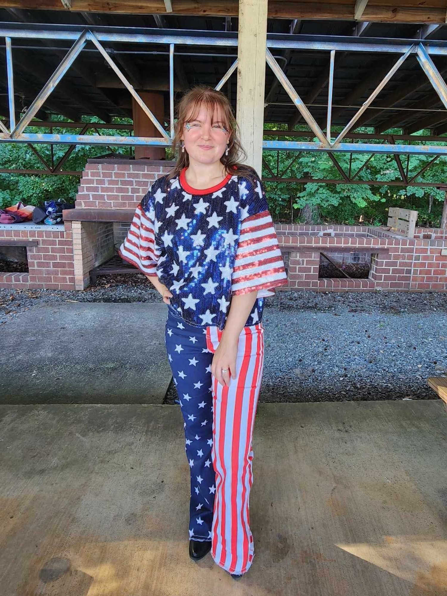 4th of July ootd, sequin top, American flag pants, short sleeve, Independence Day, patriotic outfit inspo, summer, Walmart, Amazon, face stickers, decals

#LTKSeasonal