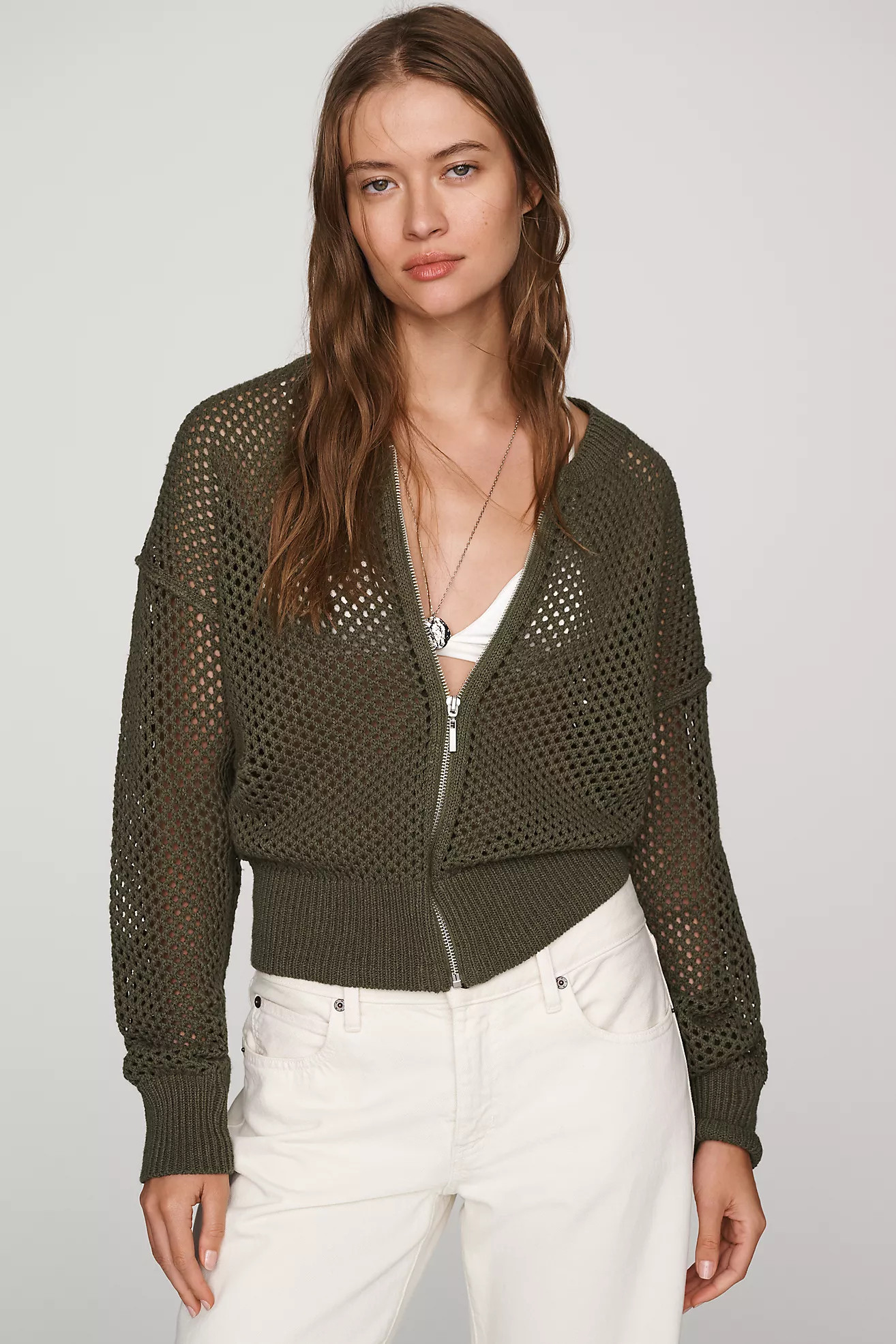 Pilcro Juniper Open-Knit Bomber Cardigan | Anthropologie (US)