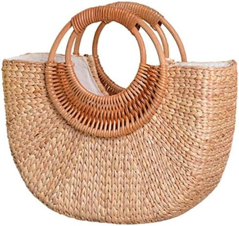 Women's Straw Woven Bag - Large Round Handle Tote Purse - Retro Summer Beach Bag | Amazon (US)