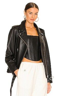 Ena Pelly Oversized New Yorker Biker Jacket in Black & Silver from Revolve.com | Revolve Clothing (Global)