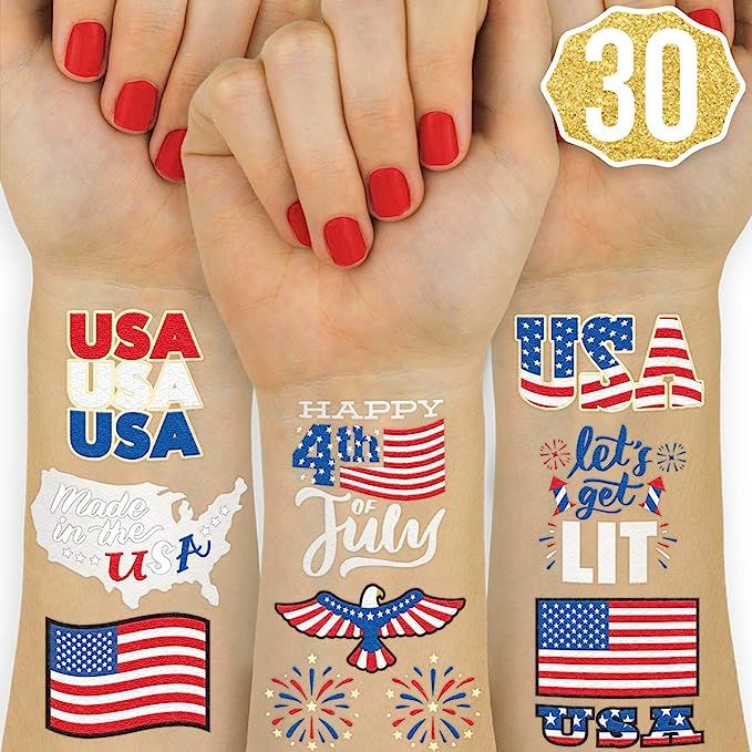 xo, Fetti Fourth of July Decorations Temporary Tattoos - 30 styles | America, Red White and Blue ... | Amazon (US)