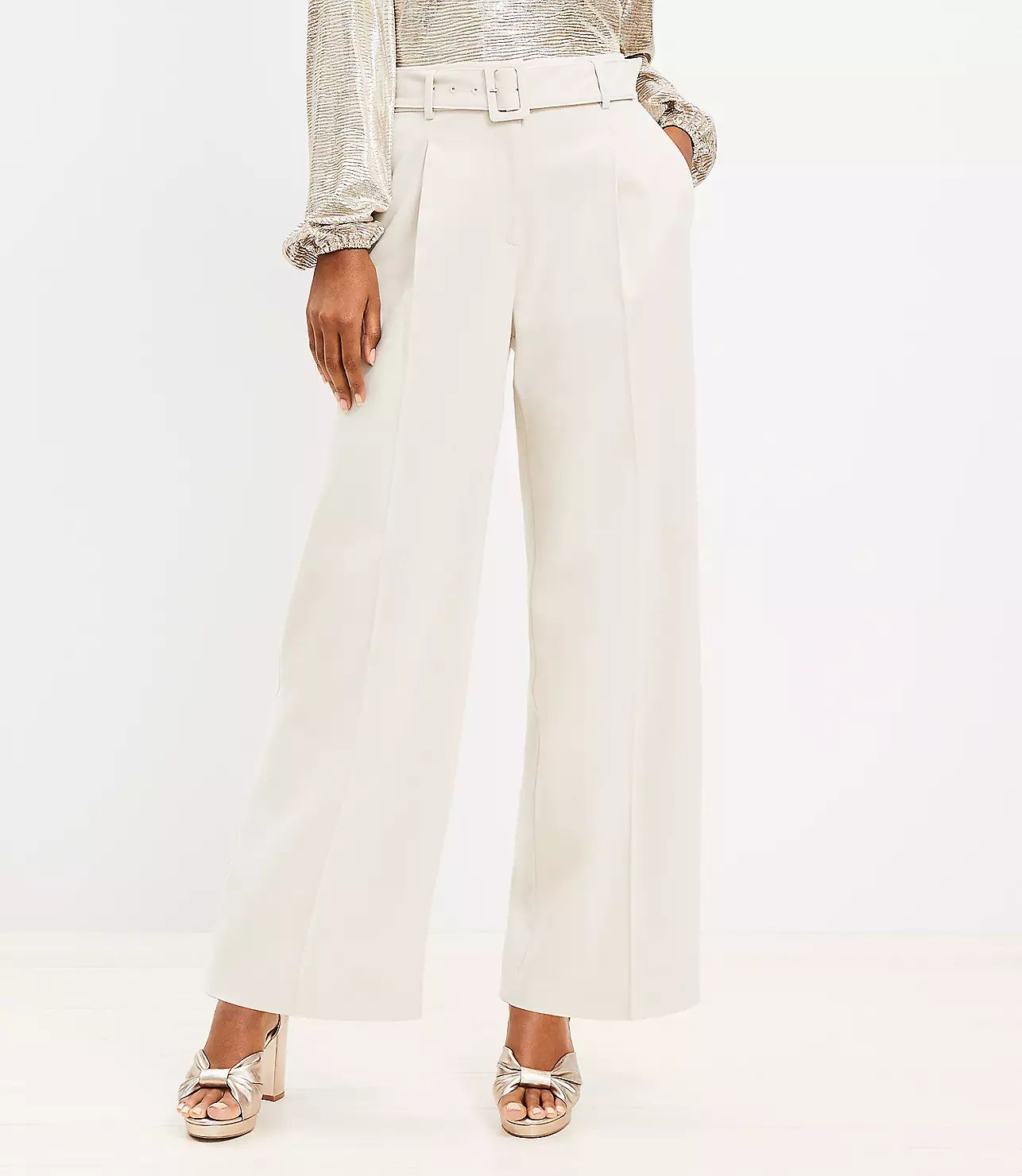Belted Wide Leg Pants in Heathered Brushed Flannel | LOFT