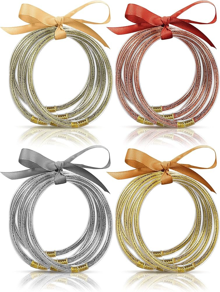 20 Pcs Glitter Jelly Bracelets Set Glitter Filled Jelly Silicone Bracelets Beach Boho Style Glitter  | Amazon (US)