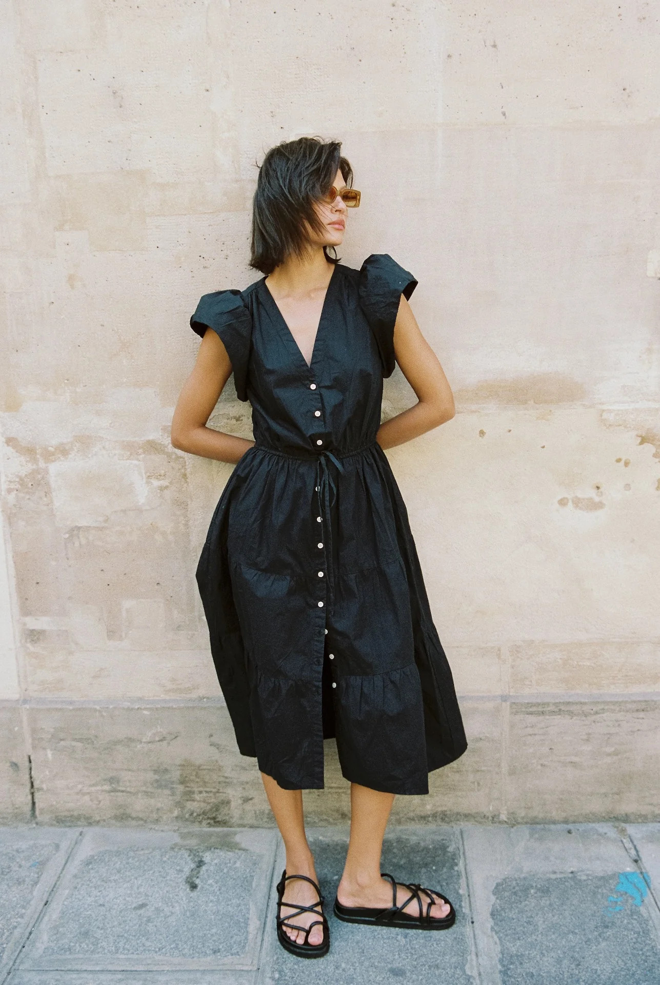 Kristi Dress Black Poplin | TROVATA