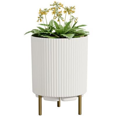 Sevobal Planters, Round Flower Pot with Stand, Mid-Century Modern Home Decor for Balcony Garden, White, 14.8"*14.8"*20.3" | Target