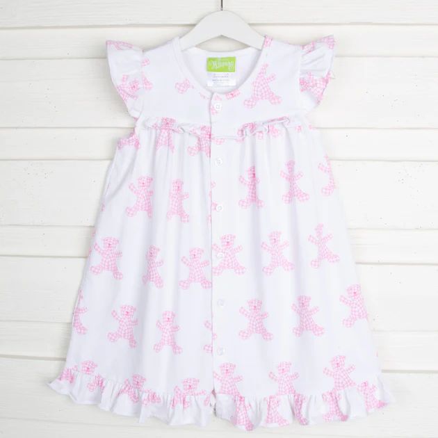 Pink Bear Print Ruffle Gown | Classic Whimsy