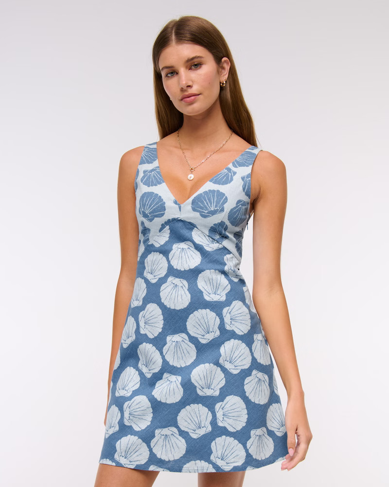 V-Neck Linen-Blend Mini Dress | Abercrombie & Fitch (US)