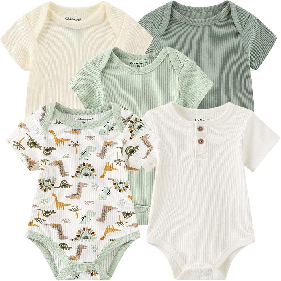 Kiddiezoom newborn Baby Unisex Cotton Bodysuits 0-12 Months Baby Gift 5-pack Baby clothes | Amazon (US)