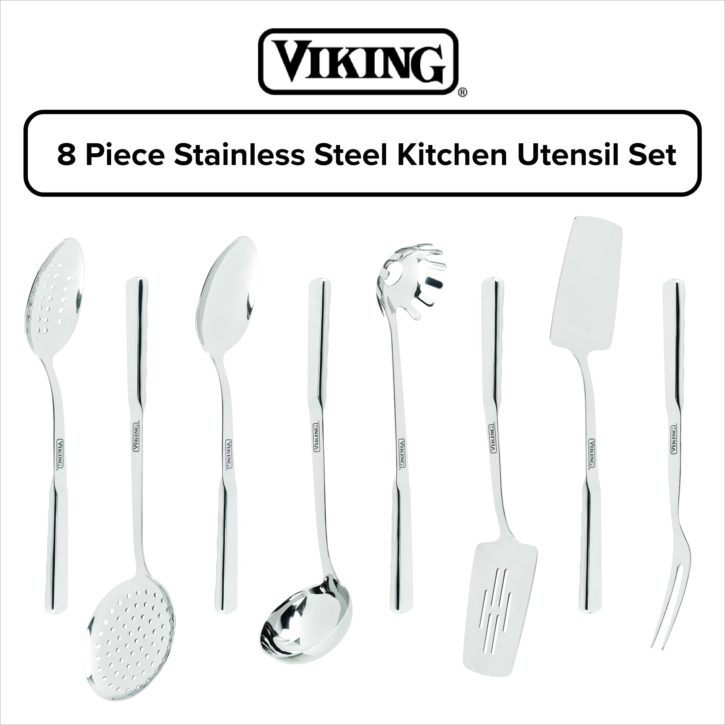 Viking Kitchen Utensils Set, 8 Piece Stainless Steel Cooking Utensil Set, Includes Spatulas, Spoo... | Amazon (US)