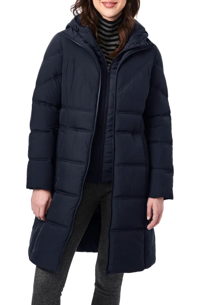 Bernardo Walker Double Stitch Recycled Polyester Puffer Coat with Removable Bib | Nordstrom | Nordstrom