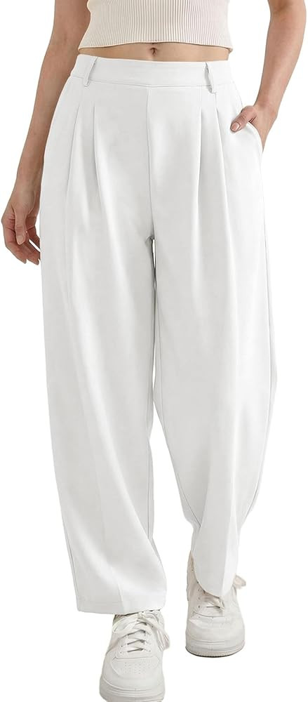 EVALESS Womens Wide Leg Barrel Pants Elastic High Waisted Business Casual Work Pants Trousers wit... | Amazon (US)