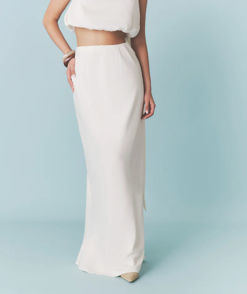 Satin Bias Maxi Skirt - Cream | Six Stories