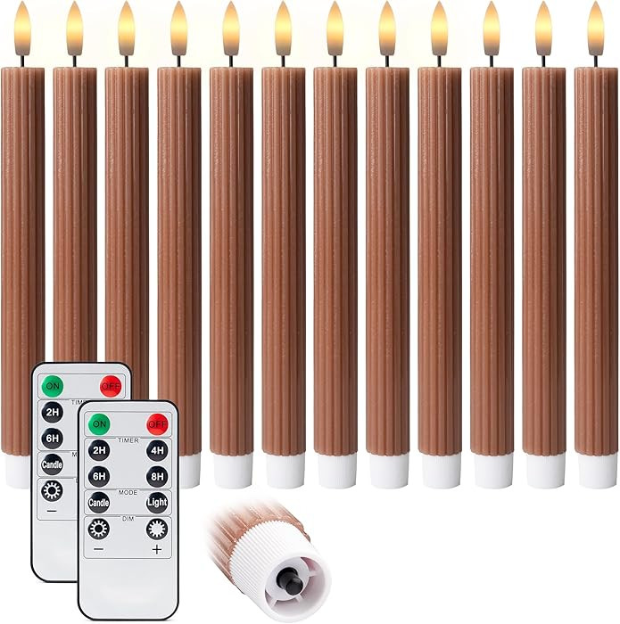 WYZworks 10" Fluted Ribbed LED Brown Tan Grooved Pillar Candles with 2 Remotes & 24h Timer Memory... | Amazon (US)