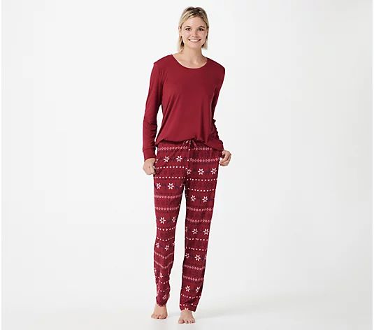 AnyBody Brushed Jersey Printed Sleep Set with Tie Waistband | QVC