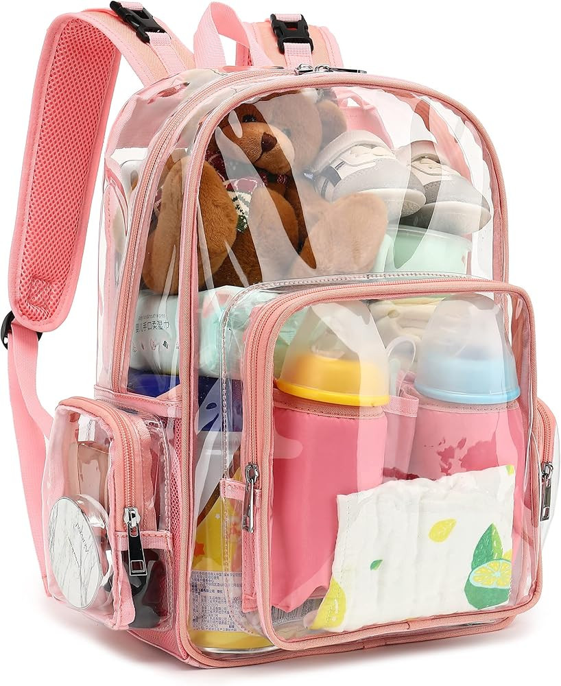Clear Diaper Bag Backpack for Baby Girls Boys, Mom Nappy Changing Bags for Women (Rose Gold) | Amazon (US)