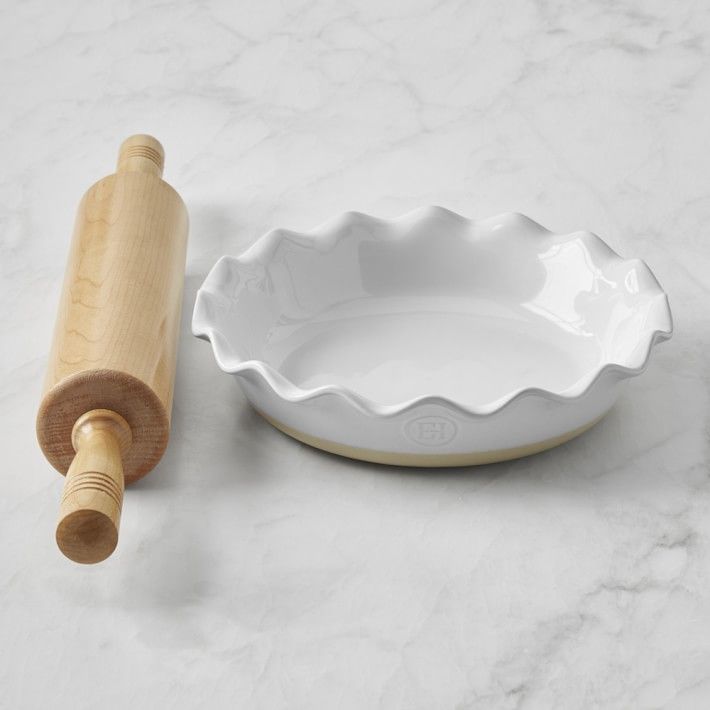 Emile Henry French Ceramic Ruffled Pie Dish &amp; Maple Rolling Pin Set | Williams-Sonoma