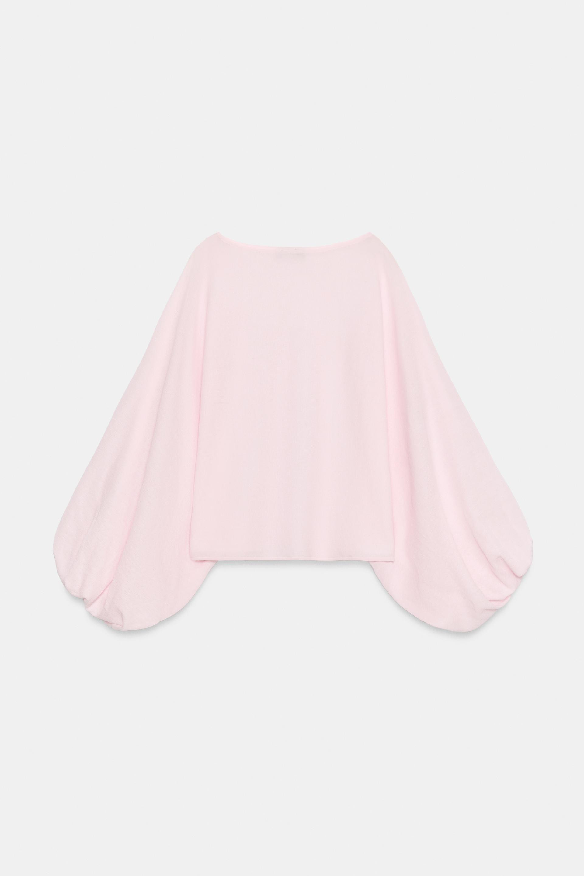 Zara - Knit Top With Volume Sleeves - Mid-Ecru - M - Woman | Zara US
