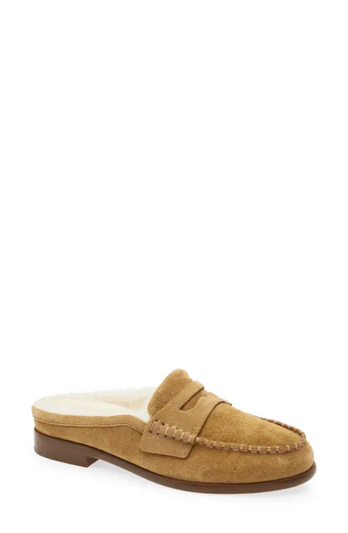 rag & bone Carter Penny Loafer Mule in Caramel Suede Shearling at Nordstrom, Size 6Us | Nordstrom