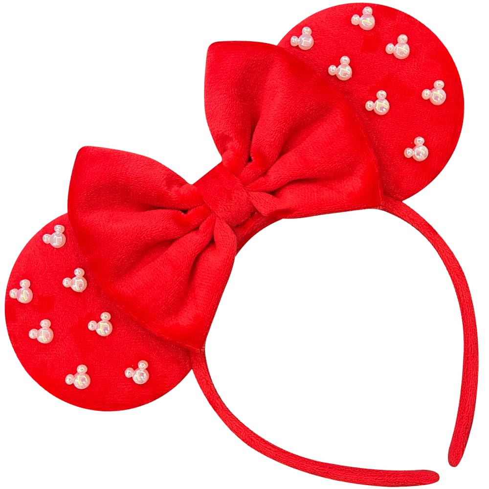 Trnerm Large Fuzzy Red Headbands for Women and Adults - Birthday Headband with Plush Ears for Plus-Size Park Wear | Amazon (US)