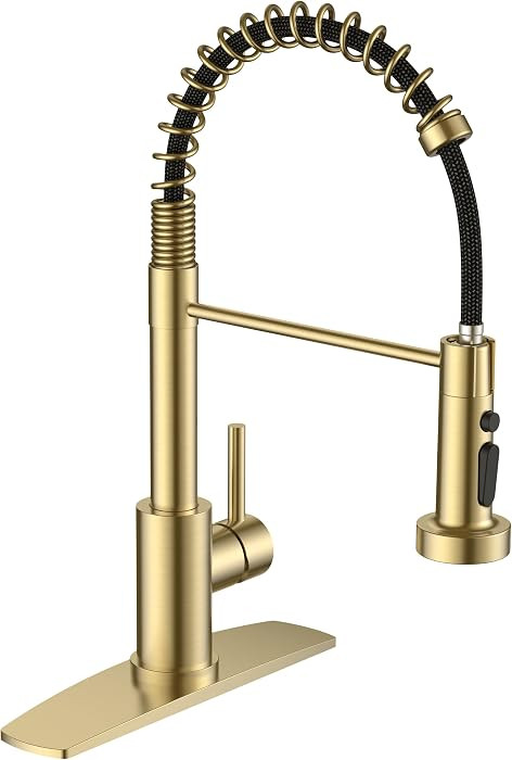 FORIOUS Kitchen Faucets with Sprayer, Gold Stainless Steel Sink Faucet Single Handle with Deck Pl... | Amazon (US)