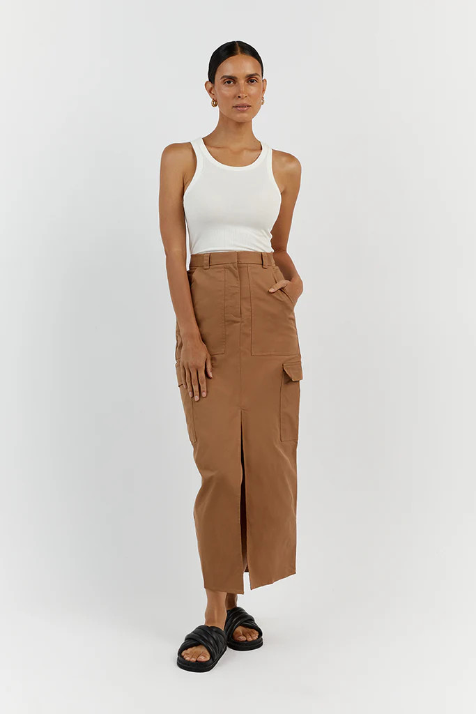 RUBY TAN CARGO MIDI SKIRT | DISSH
