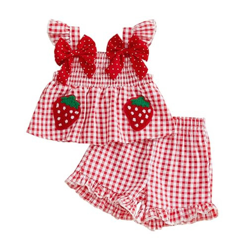Amiblvowa Baby Girl Summer Clothes 2 Piece Short Sets Floral Shirt Bloomers Outfits Newborn Infant 0 3 6 12 18 24 Months 2T (Red Gingham Strawberry, 12-18 Months) | Amazon (US)