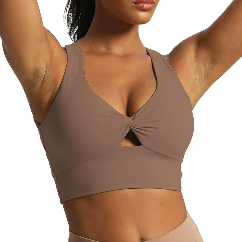 Aoxjox Women's Workout Sports Bras Twist Front Fitness Padded Training Gym Bra Yoga Crop Lola Tan... | Amazon (US)