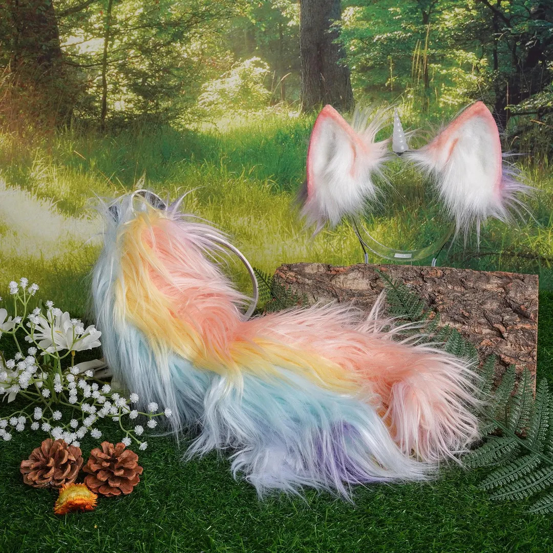 Enchanted Unicorn Faux Fur Set-gradient Pastel Ears With Iridescent Spiral Horn,woodland-themed C... | Etsy (US)