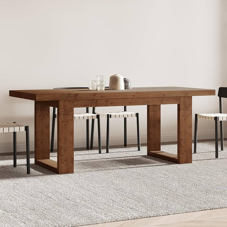 Solid Wood Dining Table for Dining Room, 4-6 People Large Natural Real Wooden Kitchen Dinner Tabl... | Amazon (US)