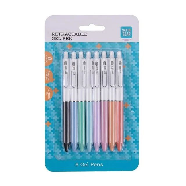 Pen+Gear Retractable Gel Pen, 0.7 mm Bullet Tip, Assorted Colors 8 Count | Walmart (US)