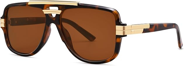 RAYSOL Retro Oversized Square Double Bridge Aviator Sunglasses Women Men | Amazon (US)