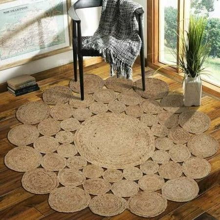 Natural Jute Round Beige Color Hand Braided Home Area Rug Living room Area rug Indoor Outdoor Carpet | Walmart (US)