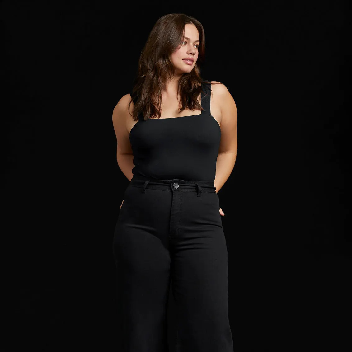 Women's Square Neck Tank Bodysuit - Black - nuuds | nuuds