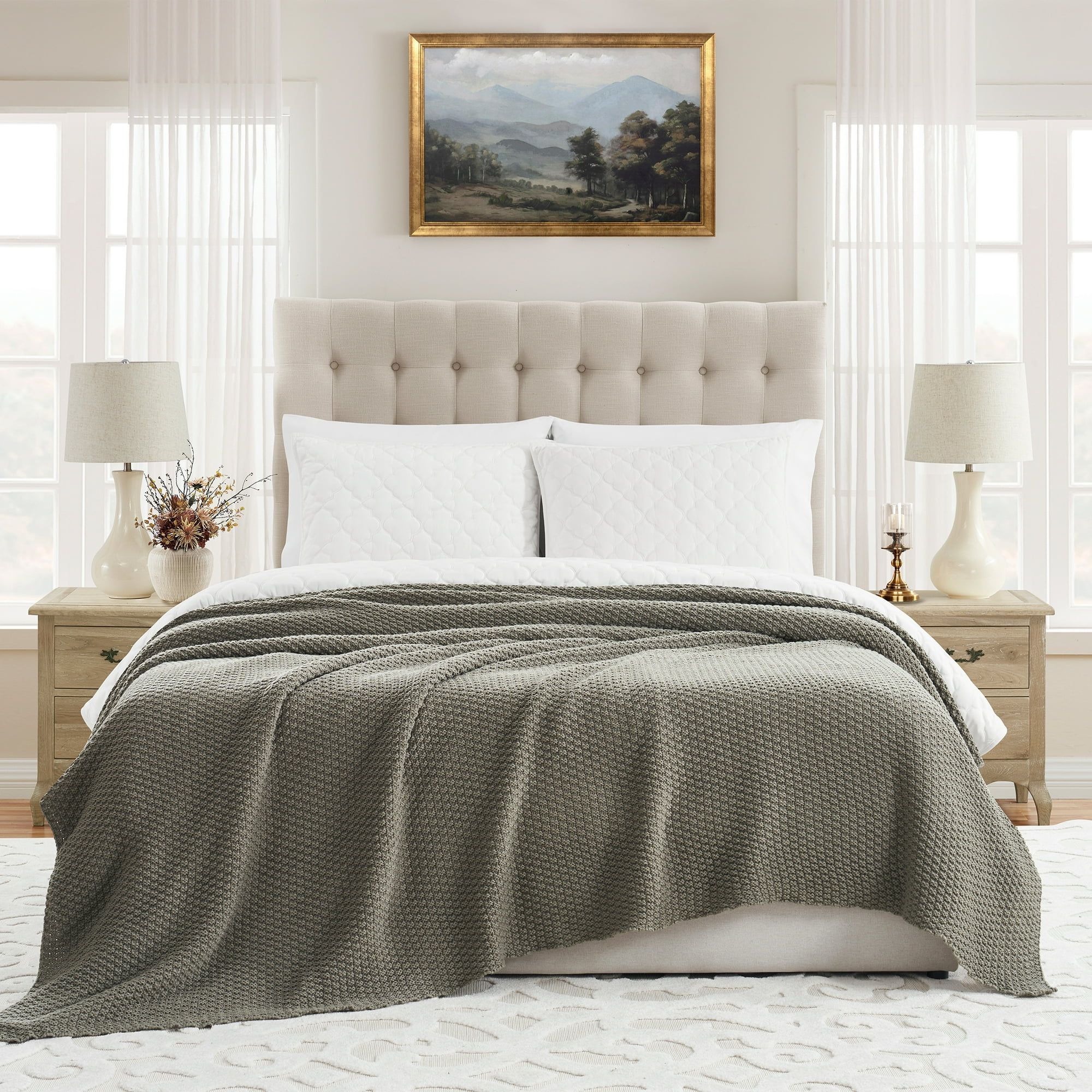 My Texas House Harper Dried Sage Acrylic Chunky Sweater Knit Oversize Bed Blanket | Walmart (US)