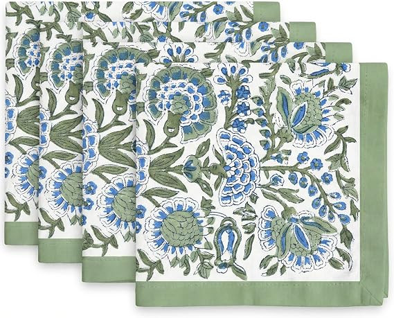 Clover Blue 100% Cotton Fall Cloth Designer Dinner Napkins, Handblock Print, Washable Durable Lin... | Amazon (US)