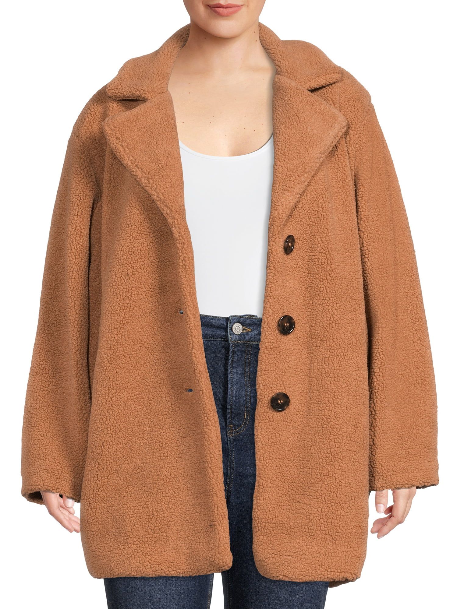 Jason Maxwell Women's Plus Size Oversized Faux Sherpa Coat - Walmart.com | Walmart (US)