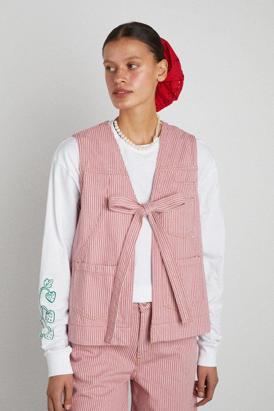 dilly gilet - pink stripe | Damson Madder