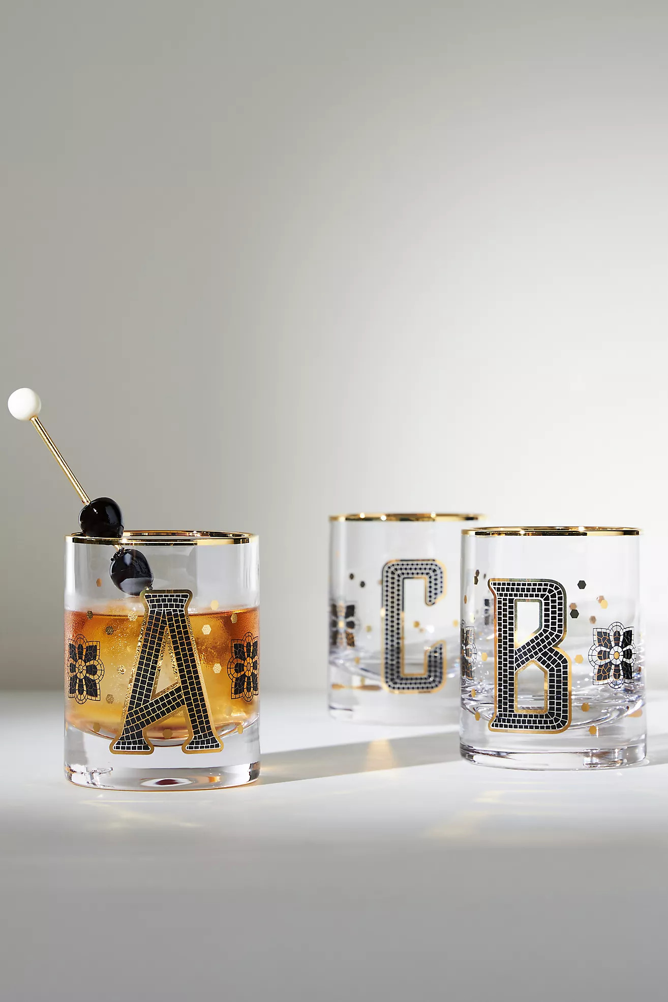 Bistro Tile Monogram Old Fashioned Glass | Anthropologie (US)