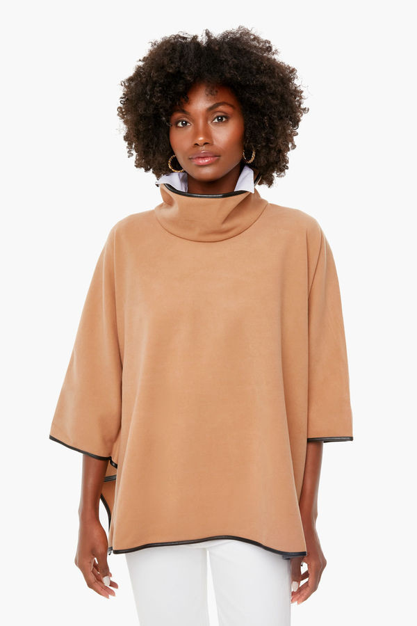 Camel Leather Trim Funnel Neck Piper Poncho | Tuckernuck (US)
