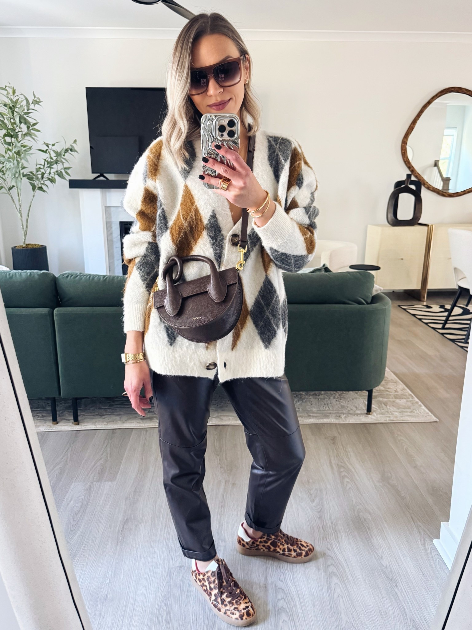 Playing with patterns kind of day: argyle cardigan + leopard sneakers🤎🐆🩶

#LTKOver40 #LTKootd #LTKSeasonal