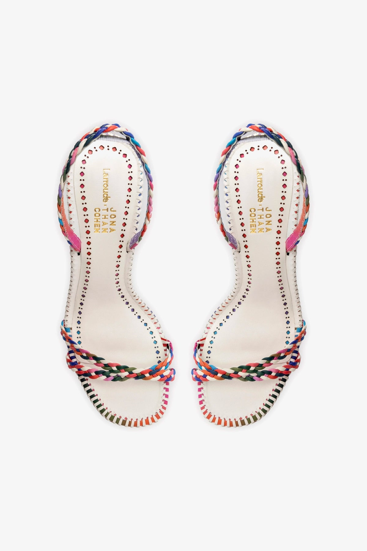 Larroudé x Jonathan Cohen Annie Sandal In White and Rainbow Leather | Larroude