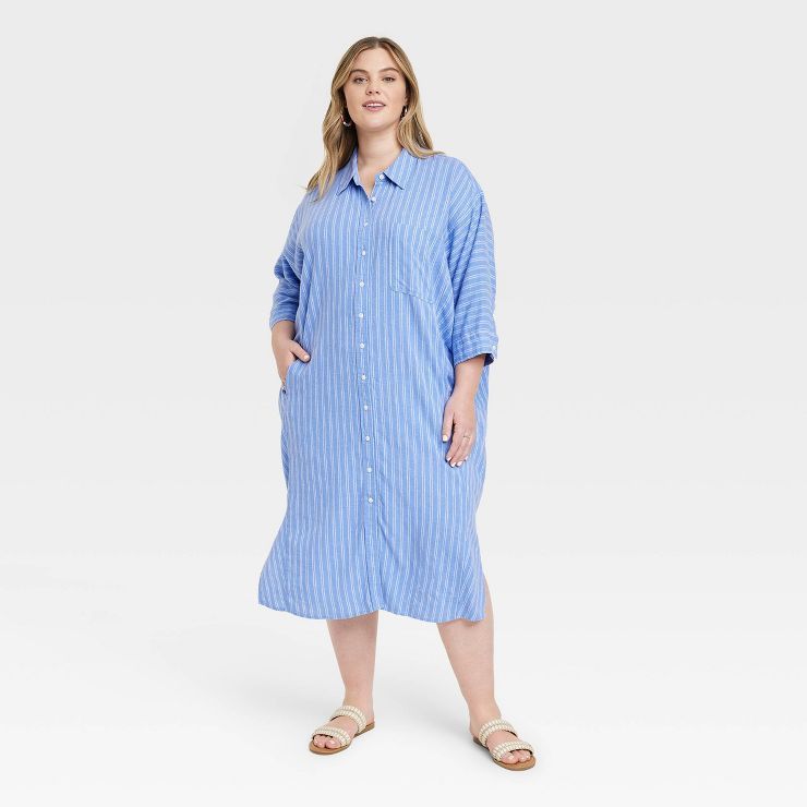 Women's 3/4 Sleeve Linen Midi Shirtdress - Universal Thread | Target