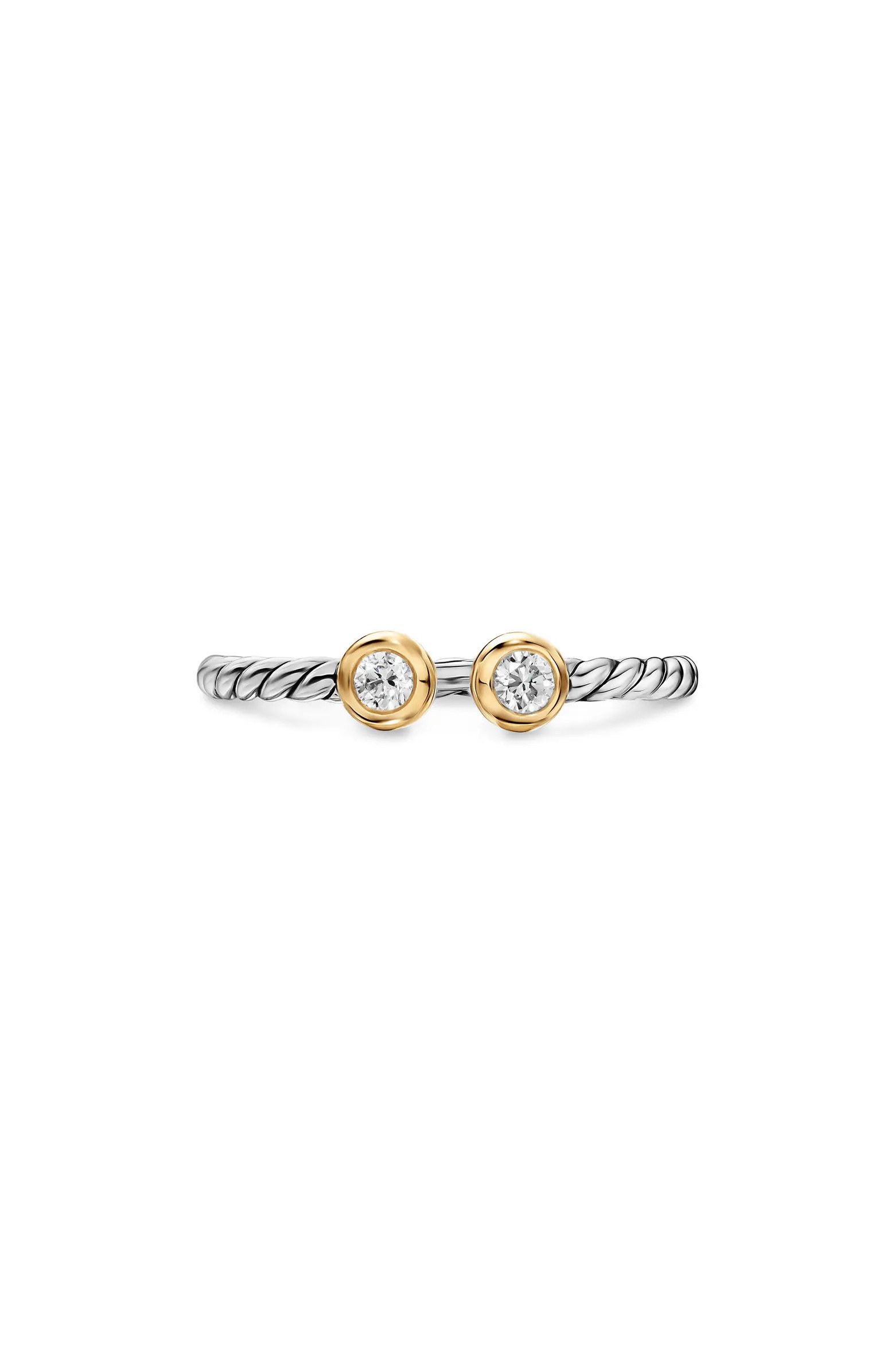 Cable Open Round Ring in Sterling Silver with 18K Yellow Gold and Diamonds, 3.9mm | Nordstrom