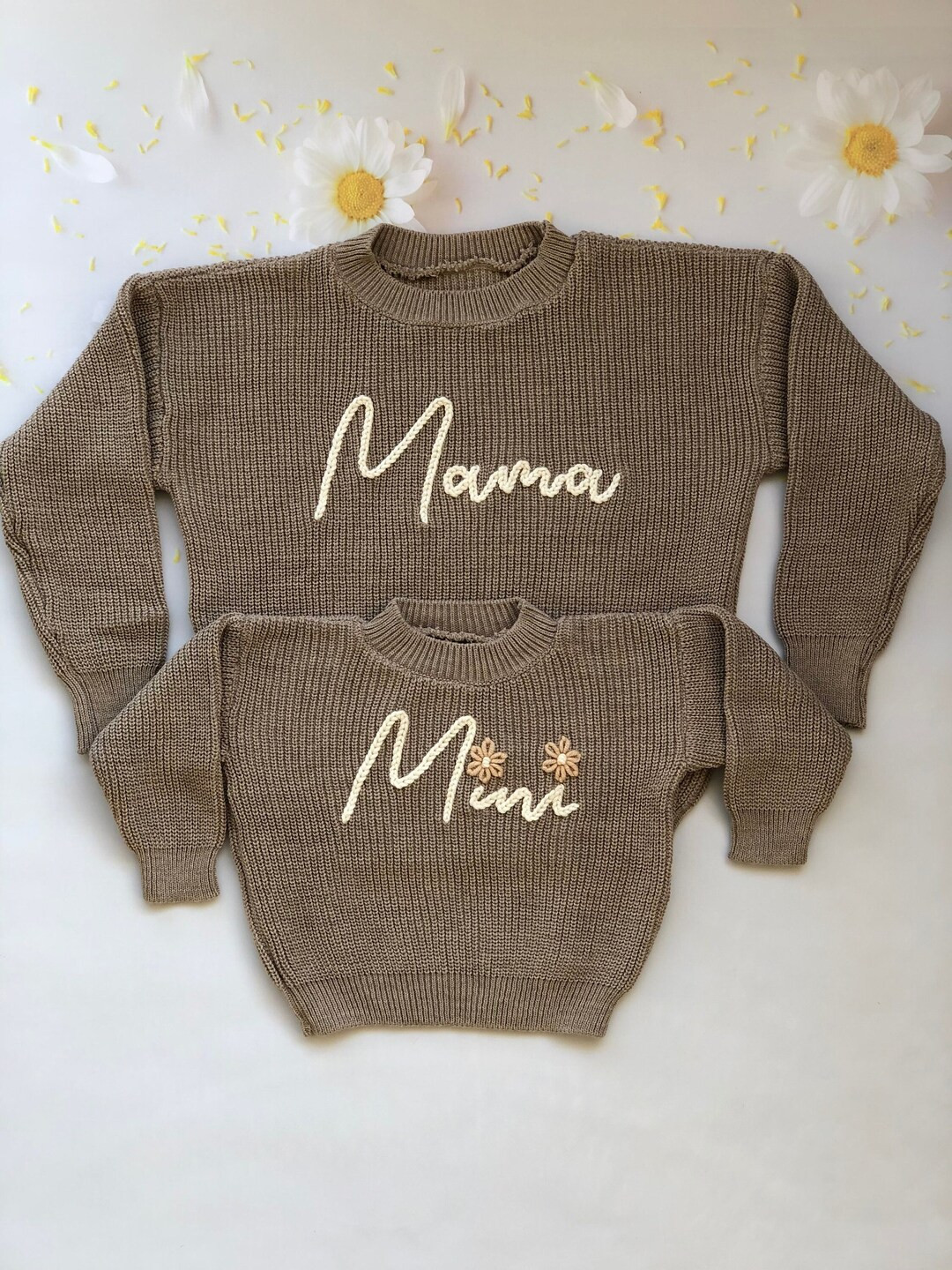 Matching Hand Embroidered Mama & Mini Sweater Mommy and Me - Etsy | Etsy (US)