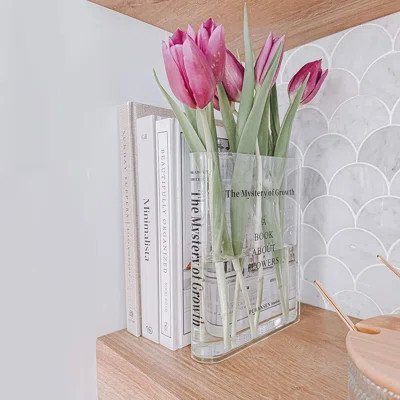 Clear Book Flowers Vase - Cute Bookshelf Decor; Unique Vase For Book Lovers, Artistic And Cultural Flavor Acrylic Vases For Home Office Decor, A Book | Wayfair North America