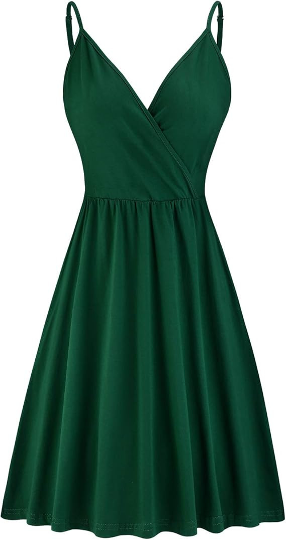 STYLEWORD Women's V Neck Floral Spaghetti Strap Summer Casual Swing Dress with Pocket | Amazon (US)