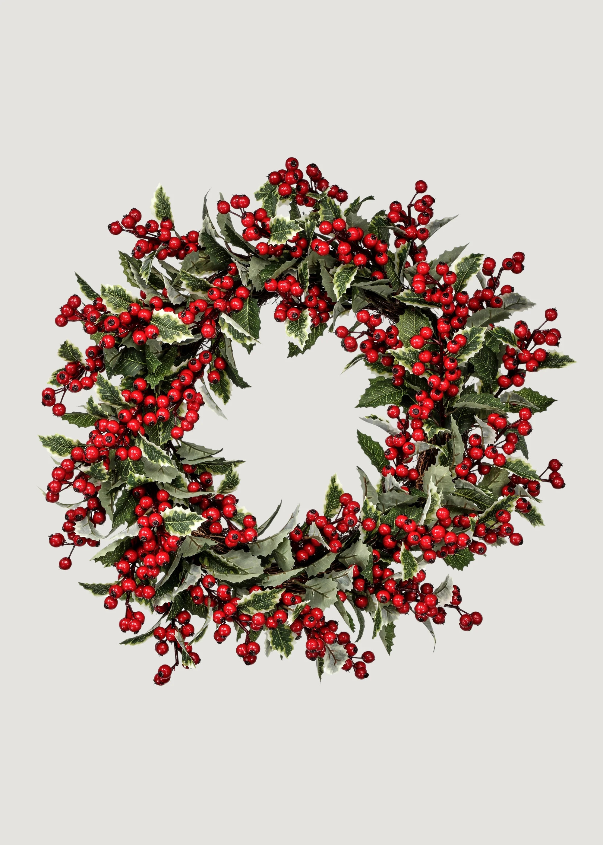 Holly Wreath with Red Berries | Fake Holiday Foliage Wreaths | Afloral | Afloral