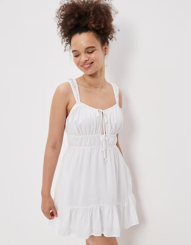 AE Silky Tie-Front Mini Dress | American Eagle Outfitters (US & CA)
